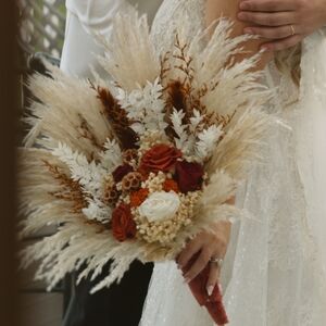Dried Wedding Bouquet Set – Bridal + 4 Bridesmaid Bouquets (Rustic/Boho)